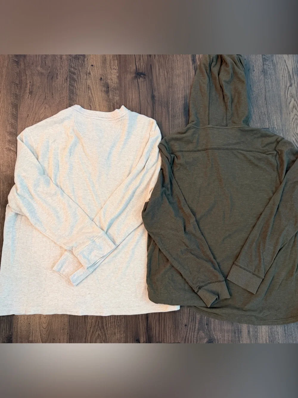 2 Men's Cream & Green Henley Sweater